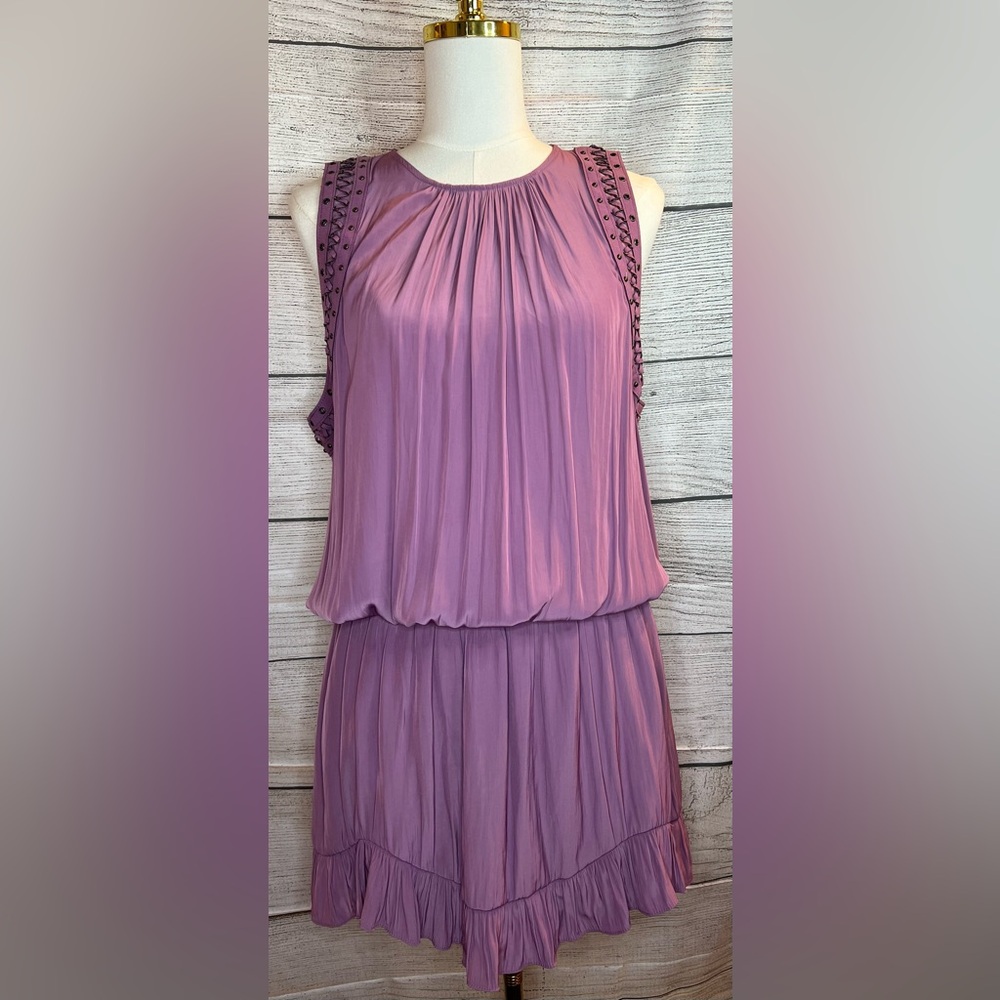 ✨ Ramy Brook Lavender Pleated Dress | Lace-Up Stud Shoulder | XL ✨